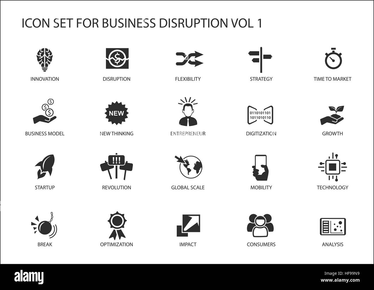 L'interruption de l'entreprise numérique Icon Set Illustration de Vecteur