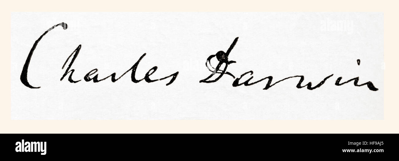 La signature de Charles Robert Darwin, 1809 - 1882. Naturaliste et géologue anglais. De Meyers lexique, publié en 1924. Banque D'Images