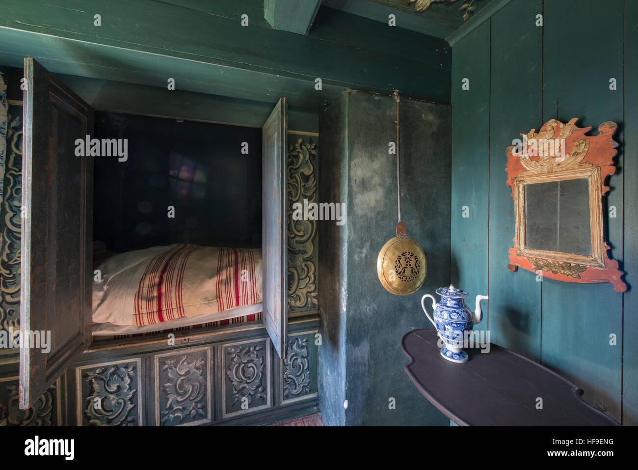 Lit mural, décoration d'intérieur de ferme historique Kommandørgård, environ 1748, musée, Musée national danois, à l'intérieur Banque D'Images