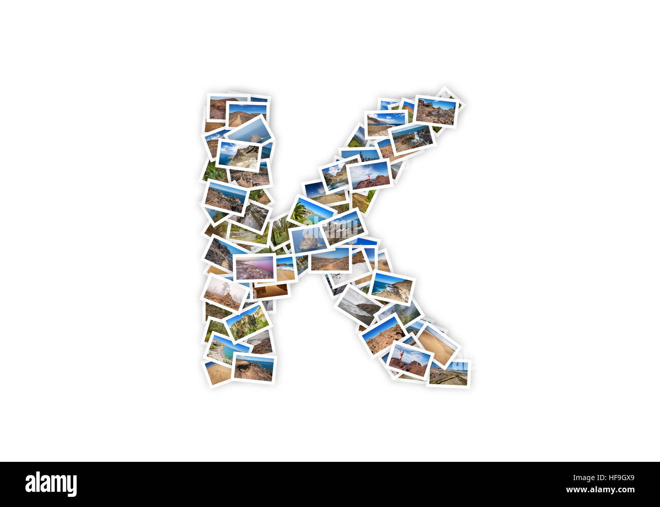 Lettre K majuscules alphabet forme police faite de collage mes meilleurs photographies de paysages. La version 1. Banque D'Images