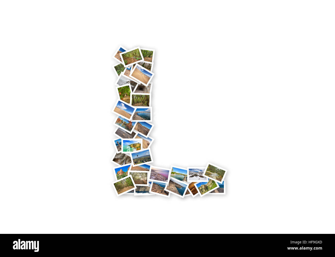 Lettre L'alphabet majuscules font état de collage mes meilleures photographies de paysages. La version 1. Banque D'Images