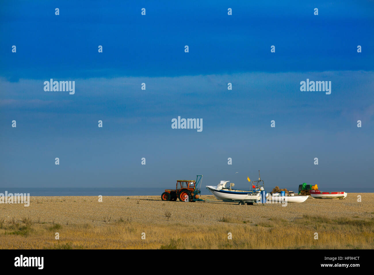 Le CLAJ Plage et bateaux de pêche du crabe hiver Norfolk Banque D'Images