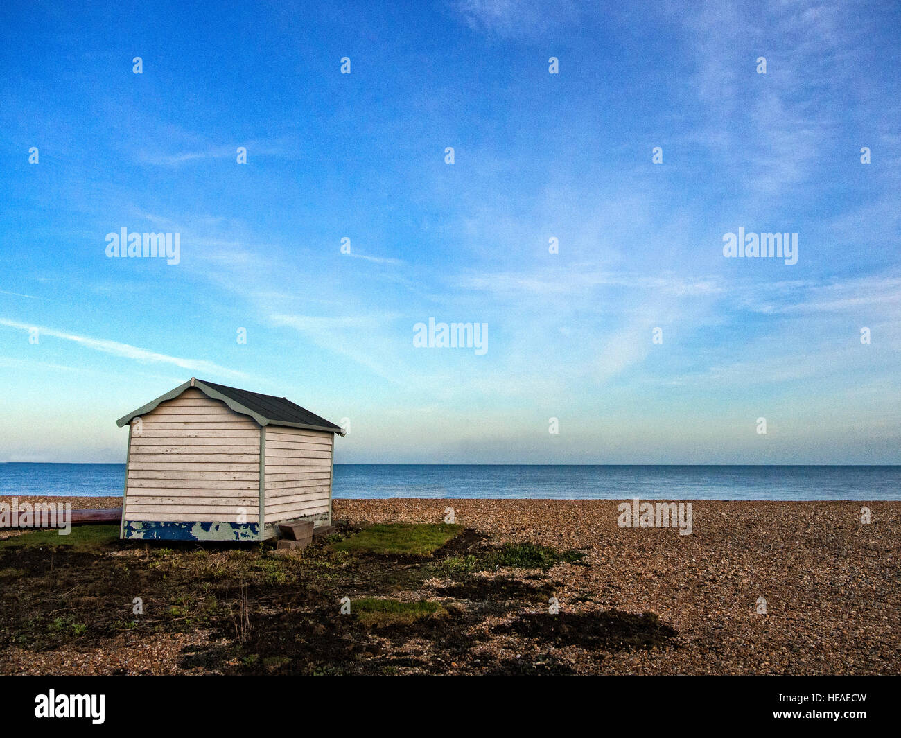 Cabane de plage sur la plage de Kingsdown Kent UK Banque D'Images