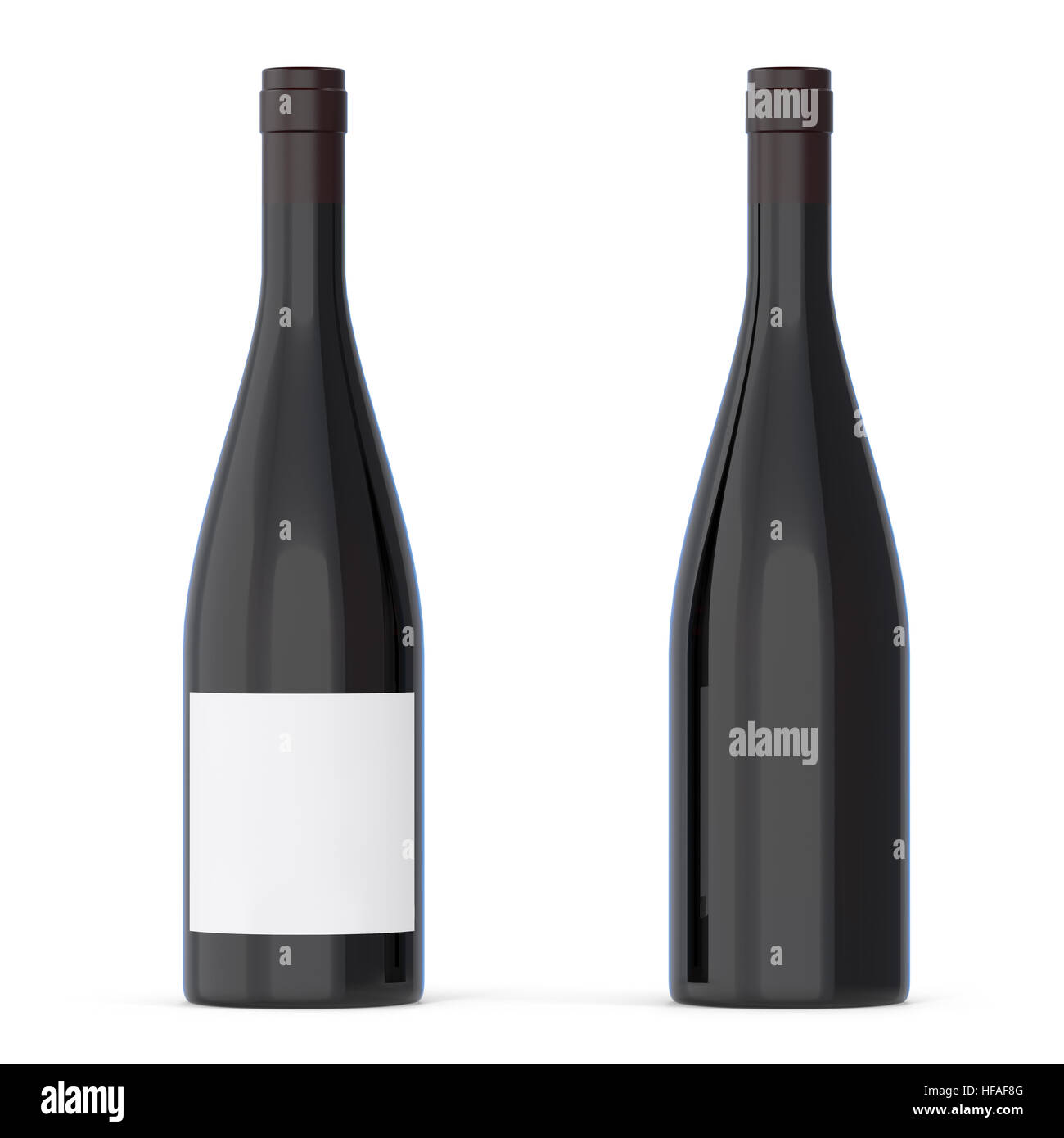 Des bouteilles de vin sans étiquette noir isolé sur fond blanc. Le rendu 3D Banque D'Images