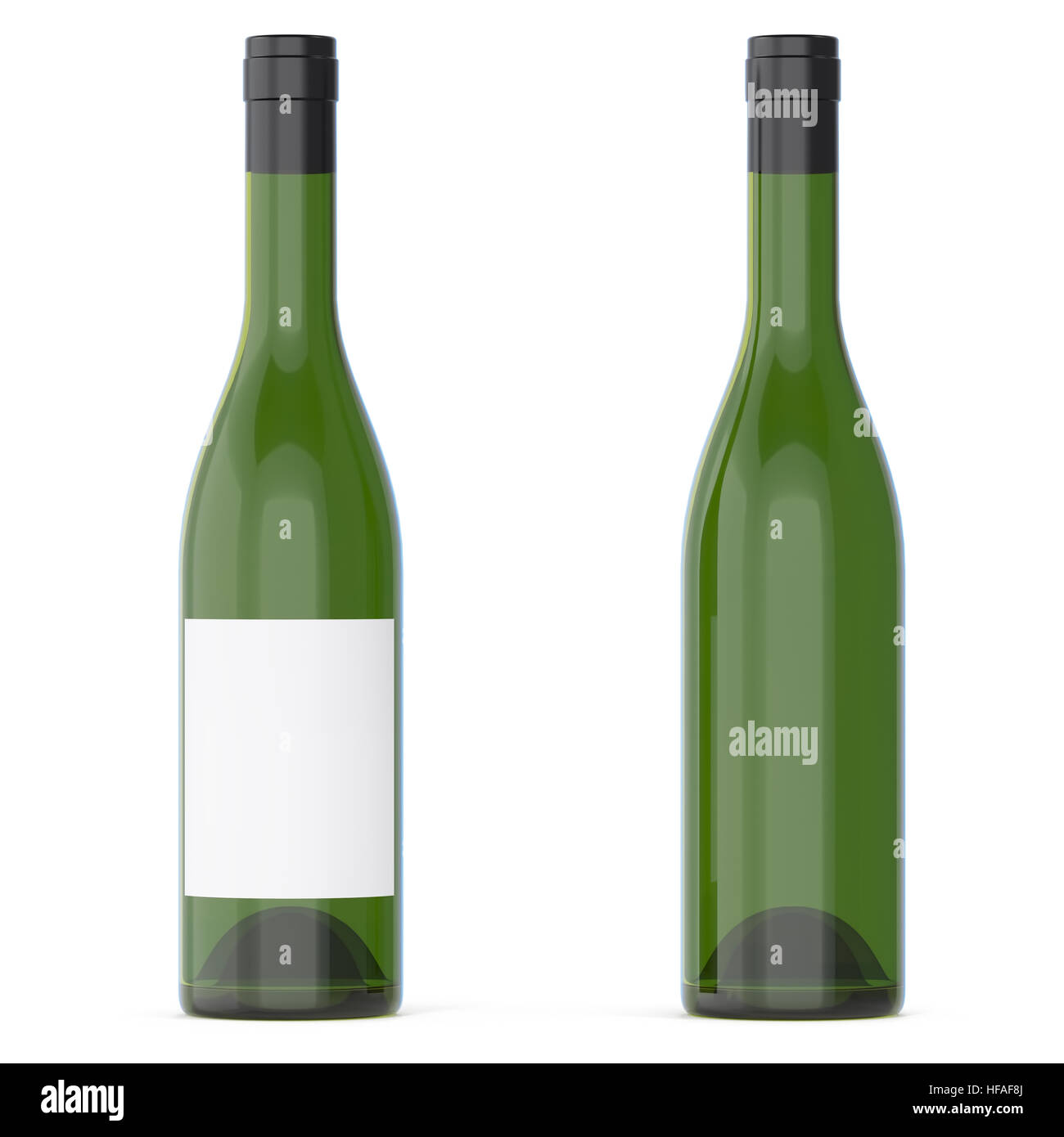 Ensemble de bouteilles de vin avec vide vide isolé sur fond blanc. Le rendu 3D Banque D'Images
