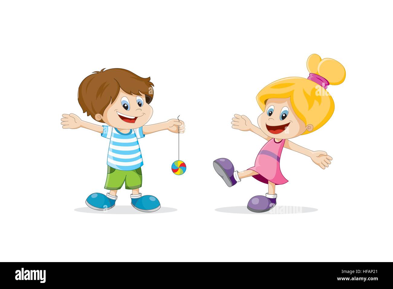 Deux heureux enfants cartoon jouant Illustration de Vecteur