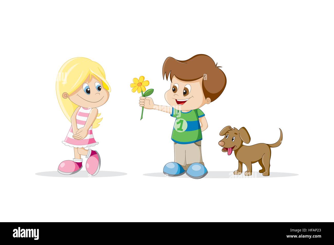 Garçon a présenté une fleur à une fille Illustration de Vecteur