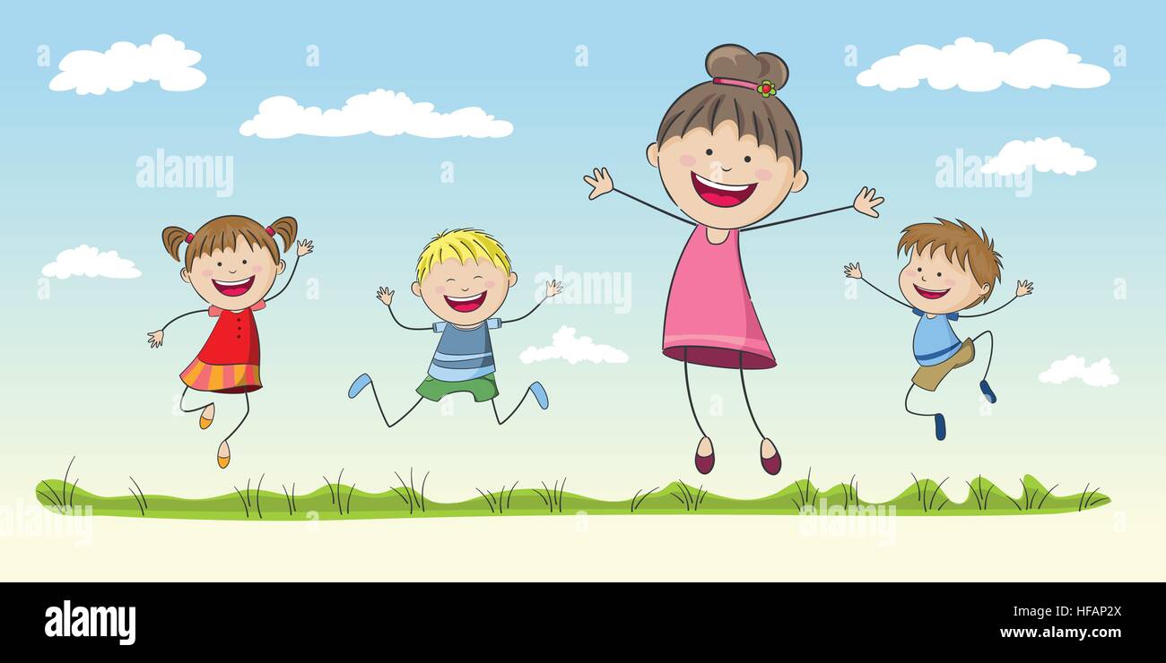 Quatre enfants de saut Illustration de Vecteur