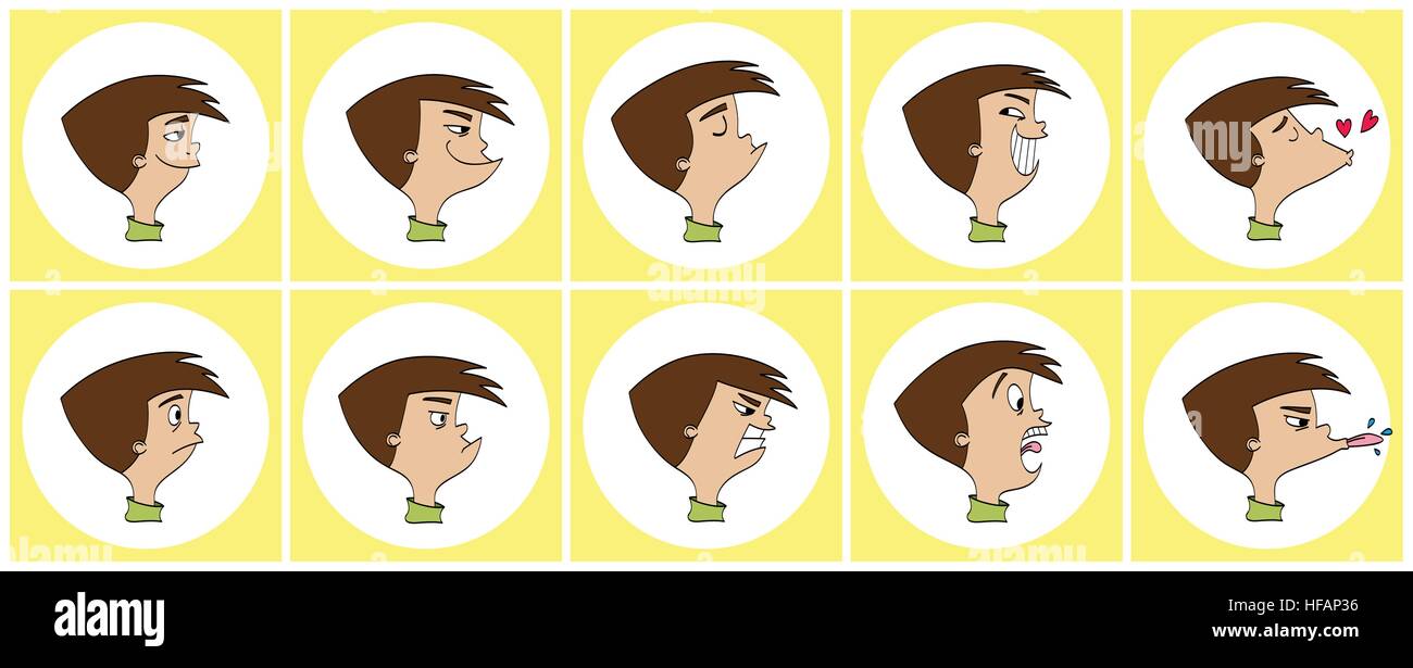 Caricature de diverses expressions de visage Illustration de Vecteur