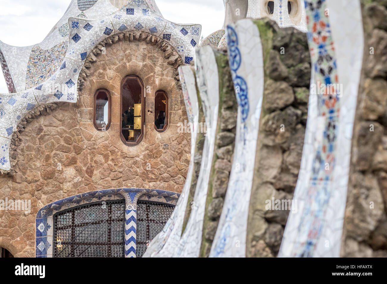 Le Parc Guell de Gaudi entrée art architecture sculpture magnifique de beauté Banque D'Images