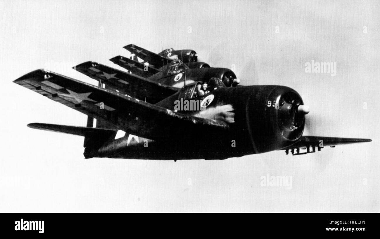 F6F-5 de Hellcats VF-4 Red Rippers en vol c1945 Banque D'Images