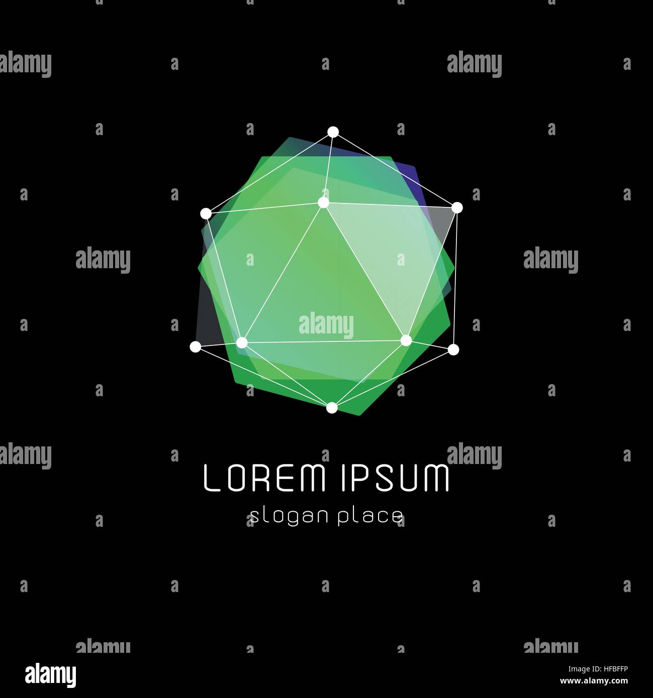 Des formes géométriques abstraites inhabituelle logo Vector. Circulaire, logotypes colorés polygonale sur le fond noir. Illustration de Vecteur