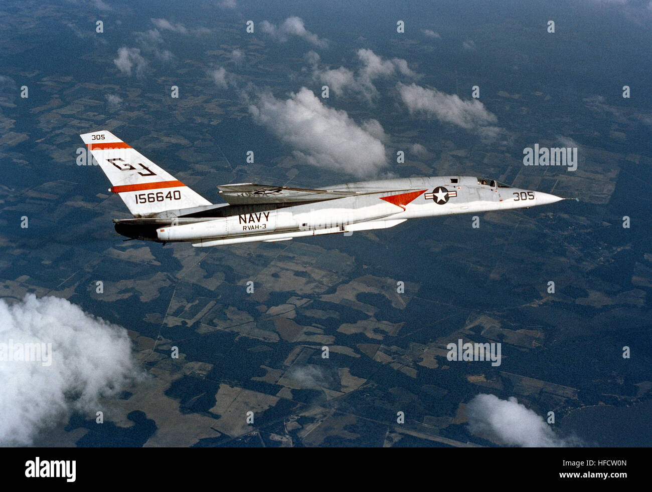 Un avion vue côté droit d'une attaque massive 3 escadron de reconnaissance (RVAK-3) RA-5C vigilante des avions. RA-5C Vigilante RVAK-3 Banque D'Images