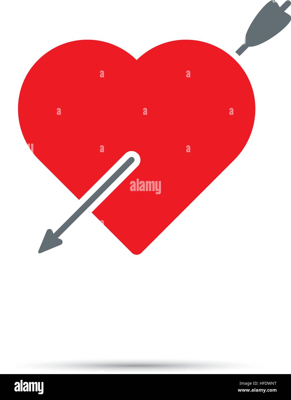 Coeur percé de flèches pour la Saint-Valentin. Flèche de Cupidon par cœur rouge. Illustration de Vecteur