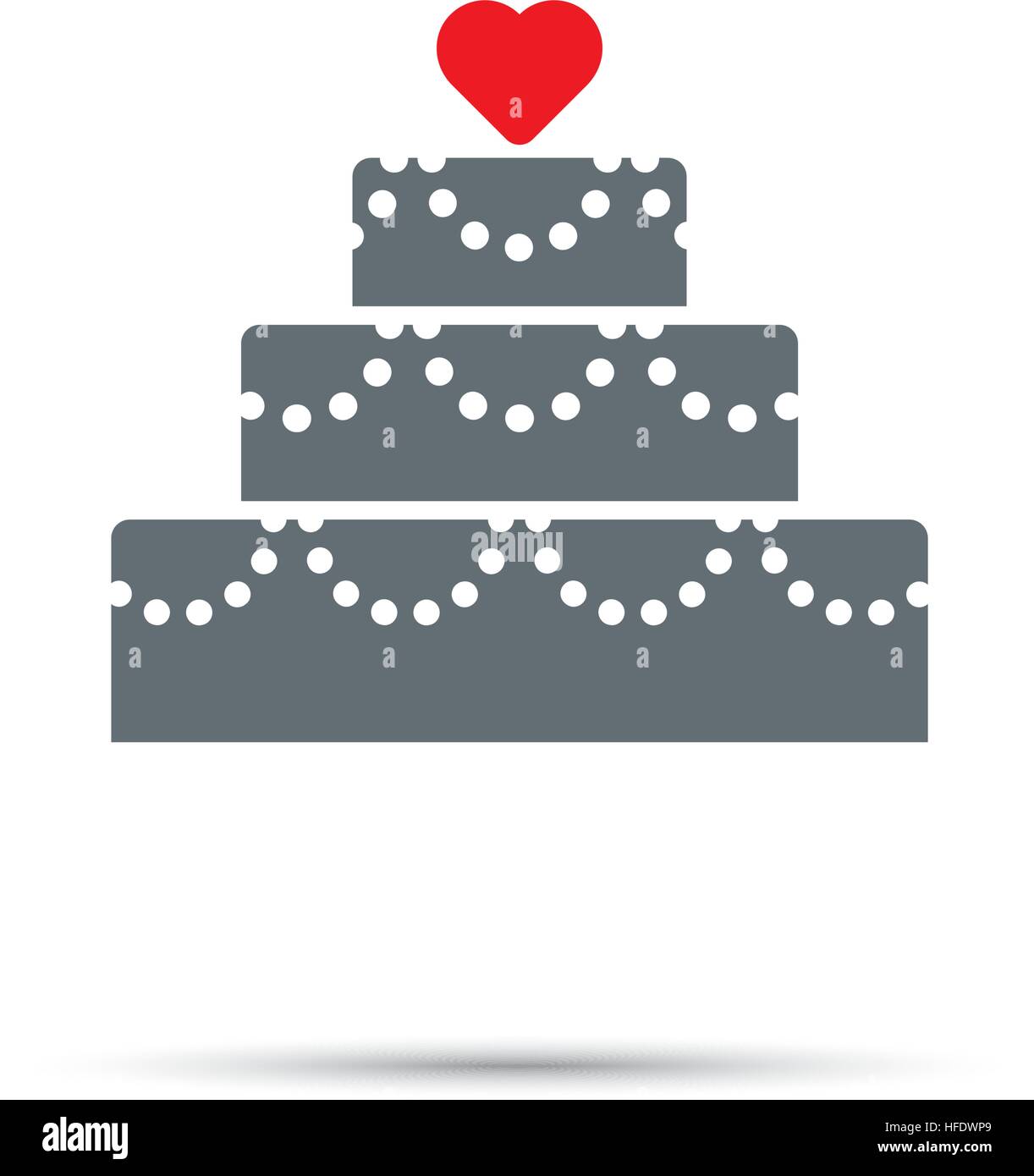 Icône gâteau de Saint Valentin. Cœur rouge sur gâteau à trois niveaux Illustration de Vecteur