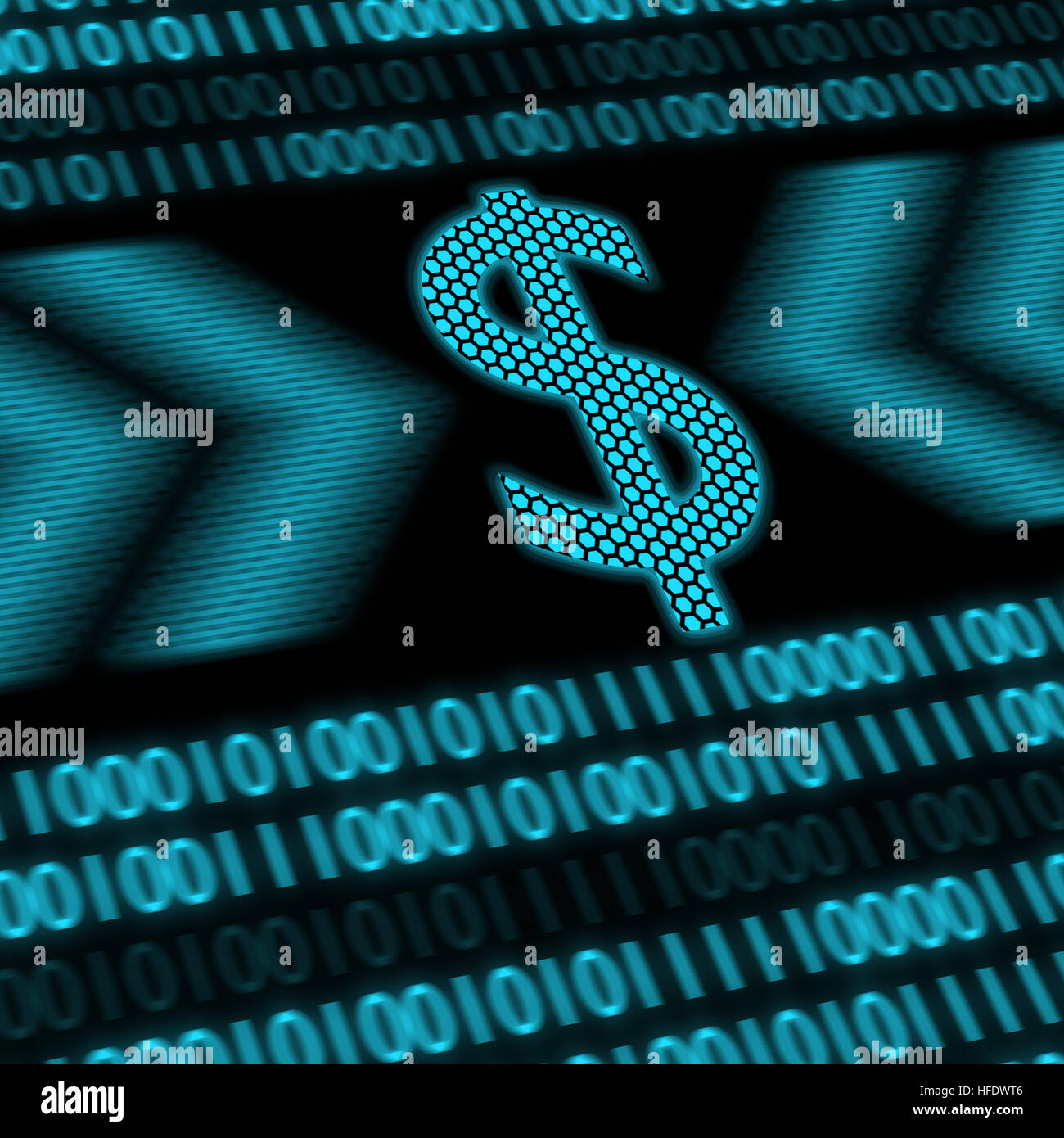 Signe ou symbole dollar with binary codes on background Banque D'Images