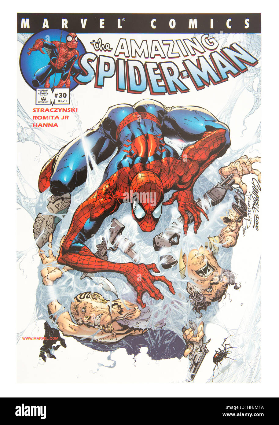 L'Extraordinaire Spider-Man Marvel Comics sur fond blanc Banque D'Images
