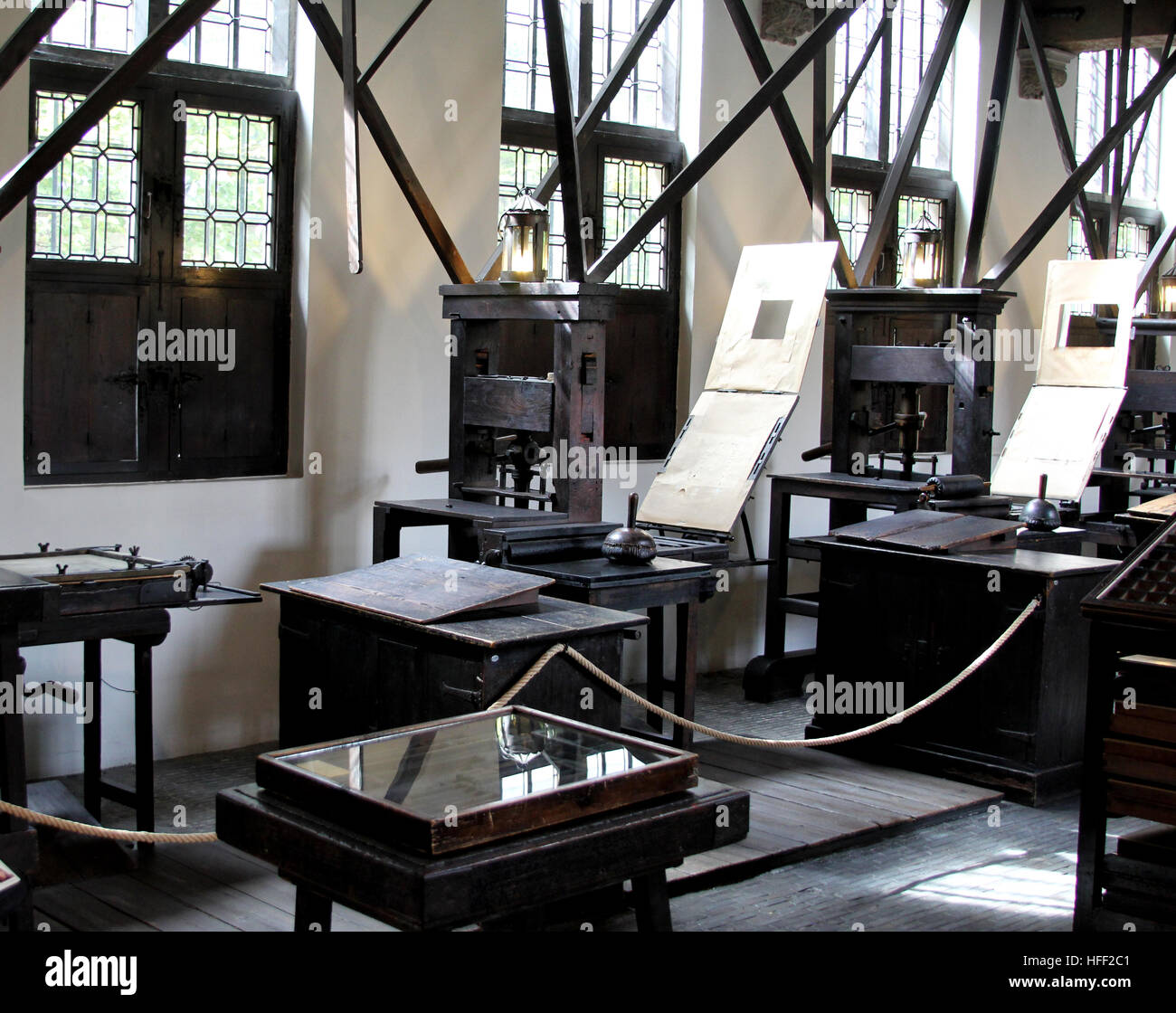 Musée Plantin-Moretus Anvers Musée de l'imprimerie à Anvers, Belgique avec certaines des plus anciennes presses au monde. Banque D'Images