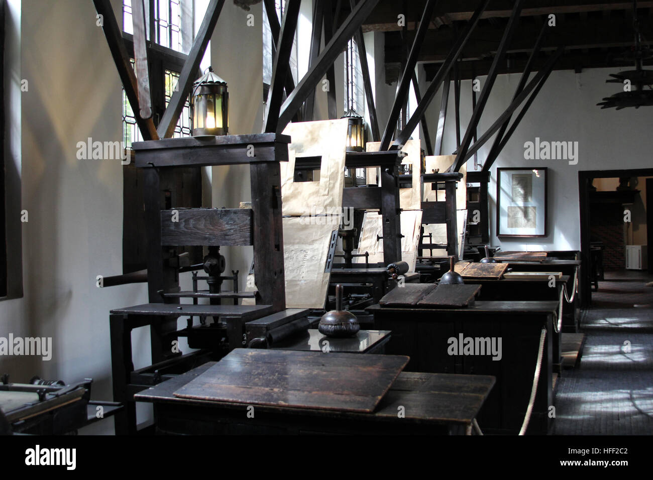 Musée Plantin-Moretus Anvers Musée de l'imprimerie à Anvers, Belgique avec certaines des plus anciennes presses au monde. Banque D'Images