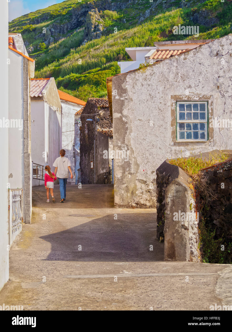 Portugal, Azores, Corvo, vue de la Vila do Corvo. Banque D'Images