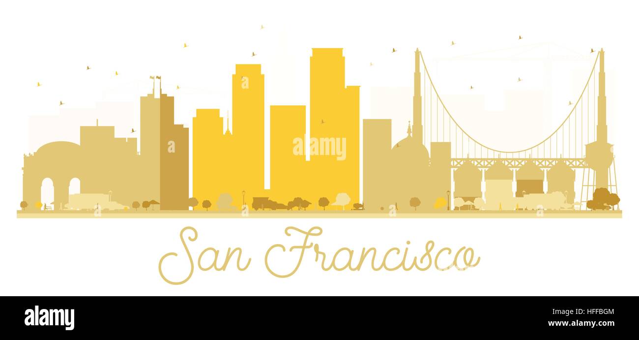 San Francisco City skyline silhouette d'or. Vector illustration. Concept simple pour le tourisme présentation, bannière, un placard ou un site web. Illustration de Vecteur