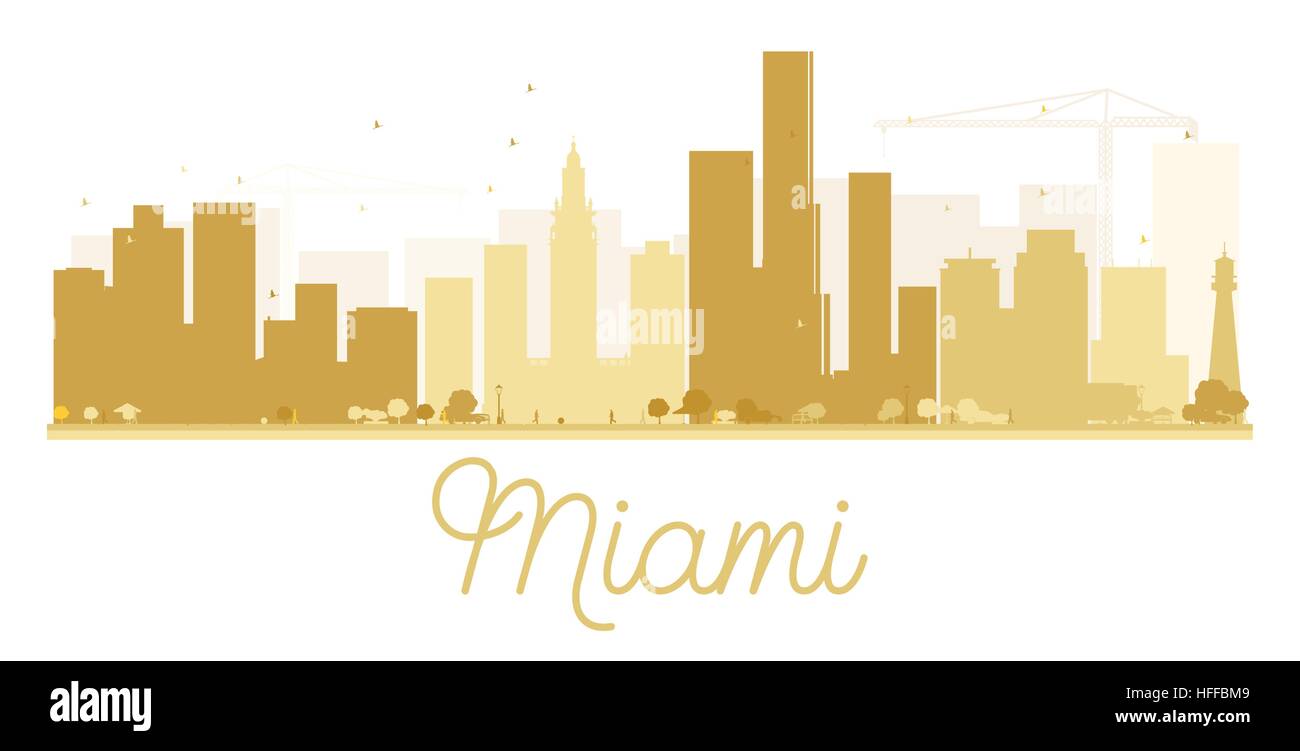 Miami City skyline silhouette d'or. Vector illustration. Concept simple pour le tourisme présentation, bannière, un placard ou un site web. Illustration de Vecteur
