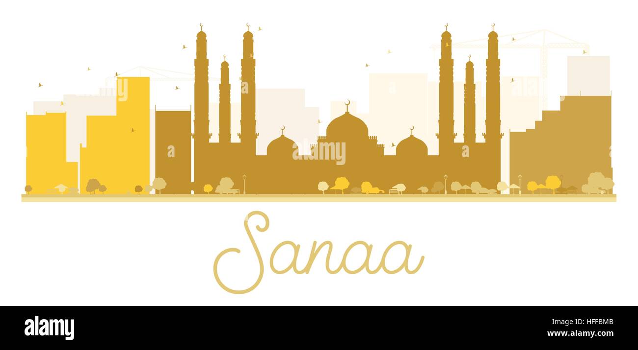 Sanaa ville silhouette d'or. Vector illustration. Concept simple pour le tourisme présentation, bannière, un placard ou un site web. Illustration de Vecteur
