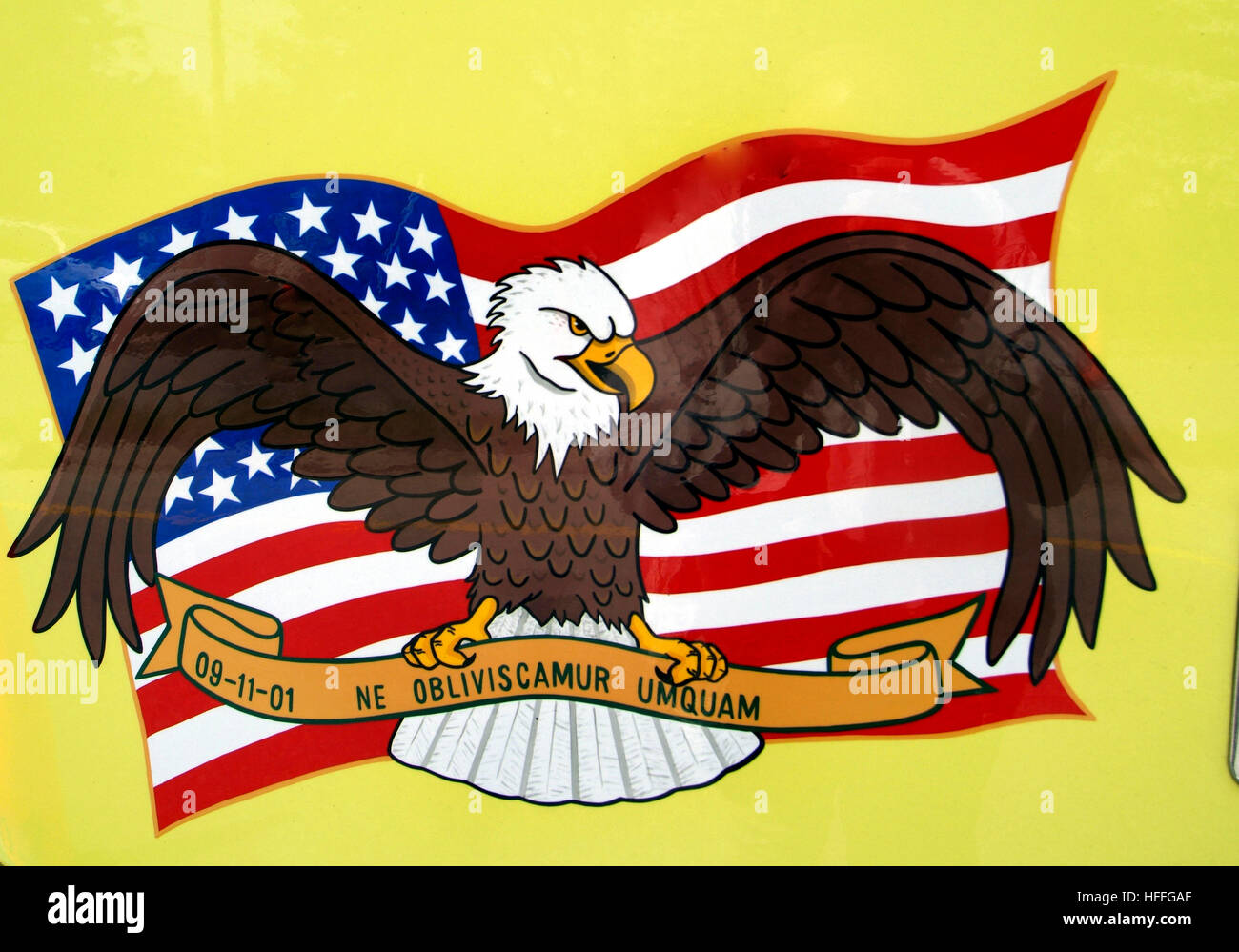 Sur le côté du joint d'un camion de pompiers en disant que nous n'oublierons jamais 9-11-2001 Banque D'Images