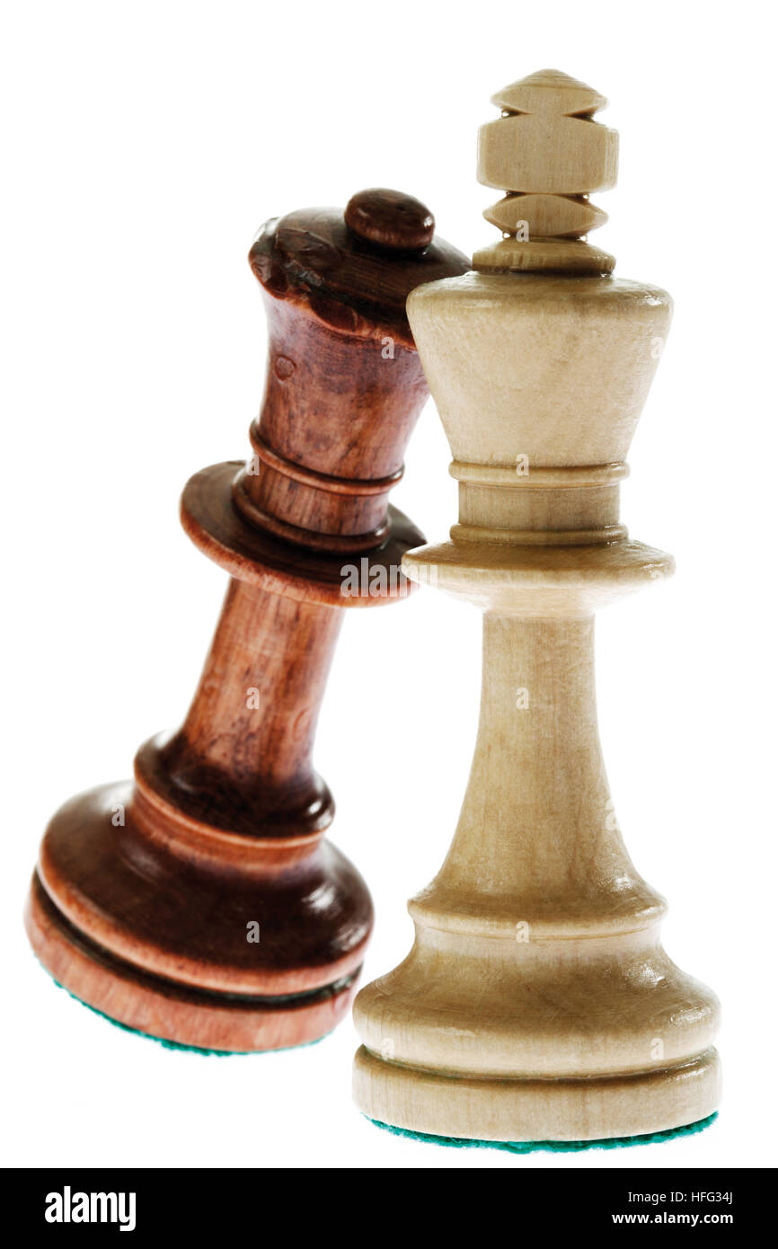 Pièces des échecs : brown reine et roi blanc Banque D'Images