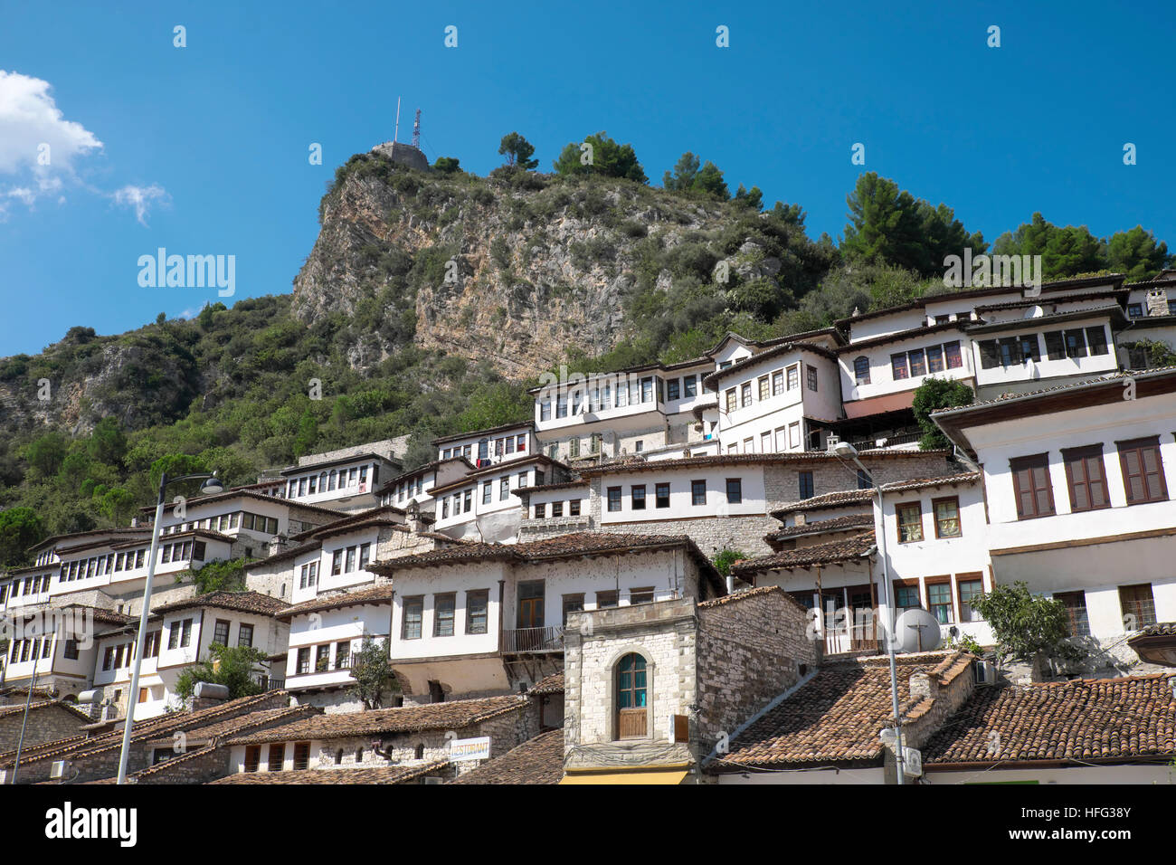 Le paysage urbain, la ville aux mille fenêtres, Berat, Albanie Banque D'Images