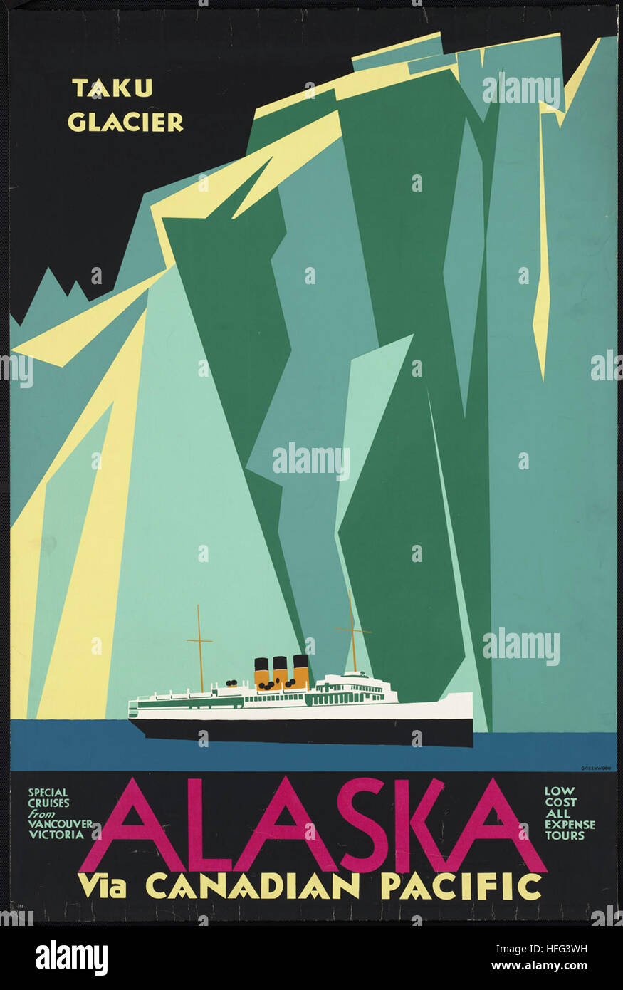 Vintage Travel Poster - Alaska via le Canadien Pacifique. Le Glacier Taku Banque D'Images