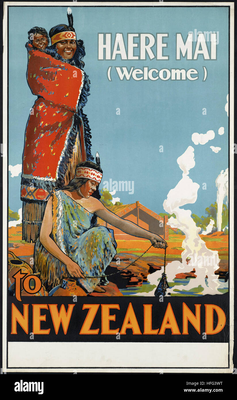 Vintage Travel Poster - Haere Mai (bienvenue) à la Nouvelle-Zélande Banque D'Images
