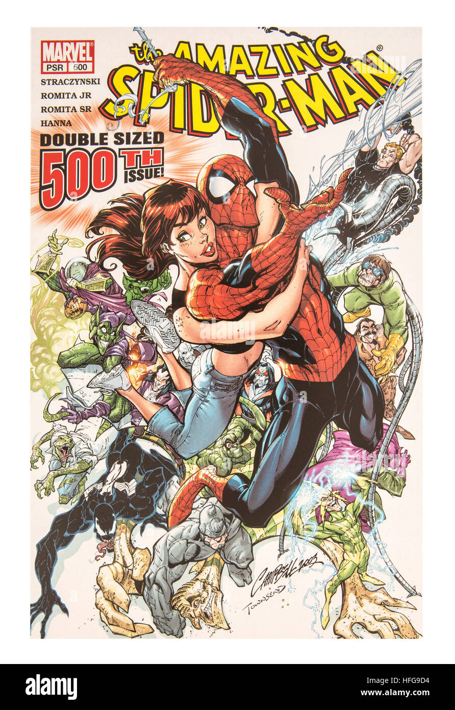 L'Extraordinaire Spider-Man Marvel Comics sur fond blanc Banque D'Images