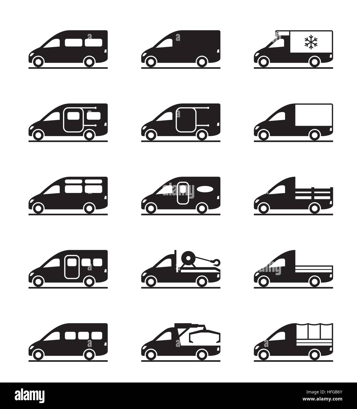 Différents types de camionnettes et fourgonnettes - vector illustration Illustration de Vecteur