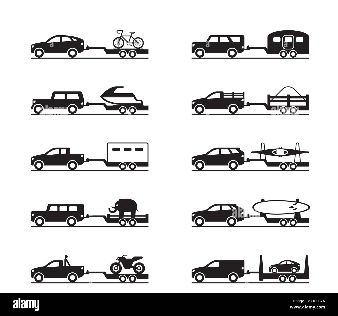 Les fourgonnettes et camionnettes avec remorques - vector illustration Illustration de Vecteur