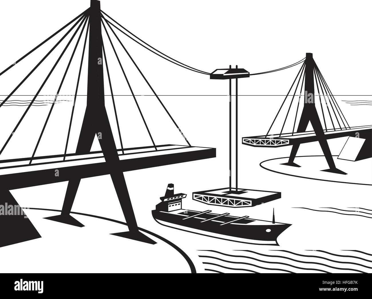 Construction de pont suspendu - vector illustration Illustration de Vecteur