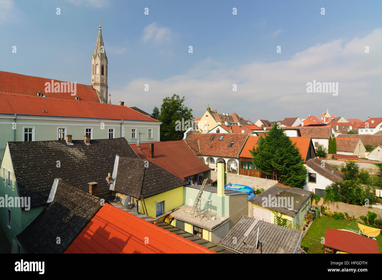 Eggenburg : vue depuis le mur de la ville de la chapelle St Martin, Weinviertel, Niederösterreich, Basse Autriche, Autriche Banque D'Images