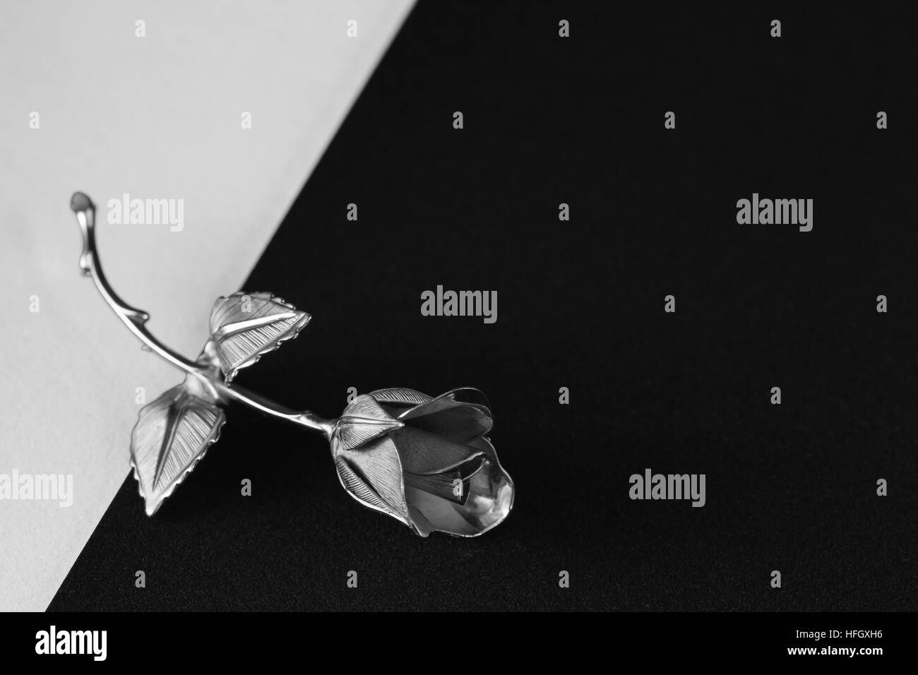L'un rose steell repose sur un fond noir et blanc. Banque D'Images