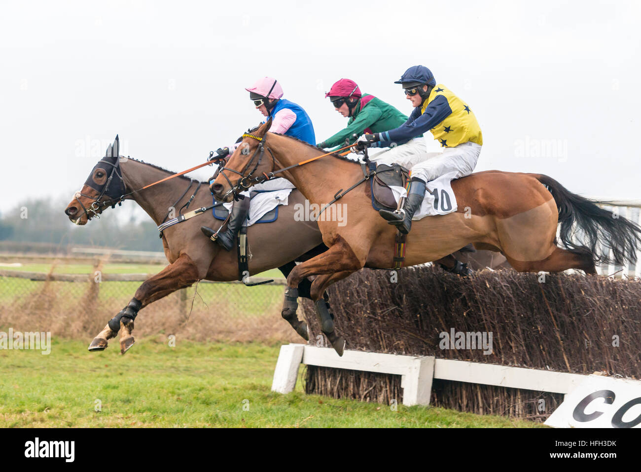 Cottenham Cambridgeshire UK Le 31 décembre 2016. Riders concourir aux busards Cambridgeshire Hunt Club au Point-à-point réunion de courses. Il y avait sept courses à la Saint-Sylvestre réunion de courses de chevaux. Julian crédit Eales/Alamy Live News Banque D'Images