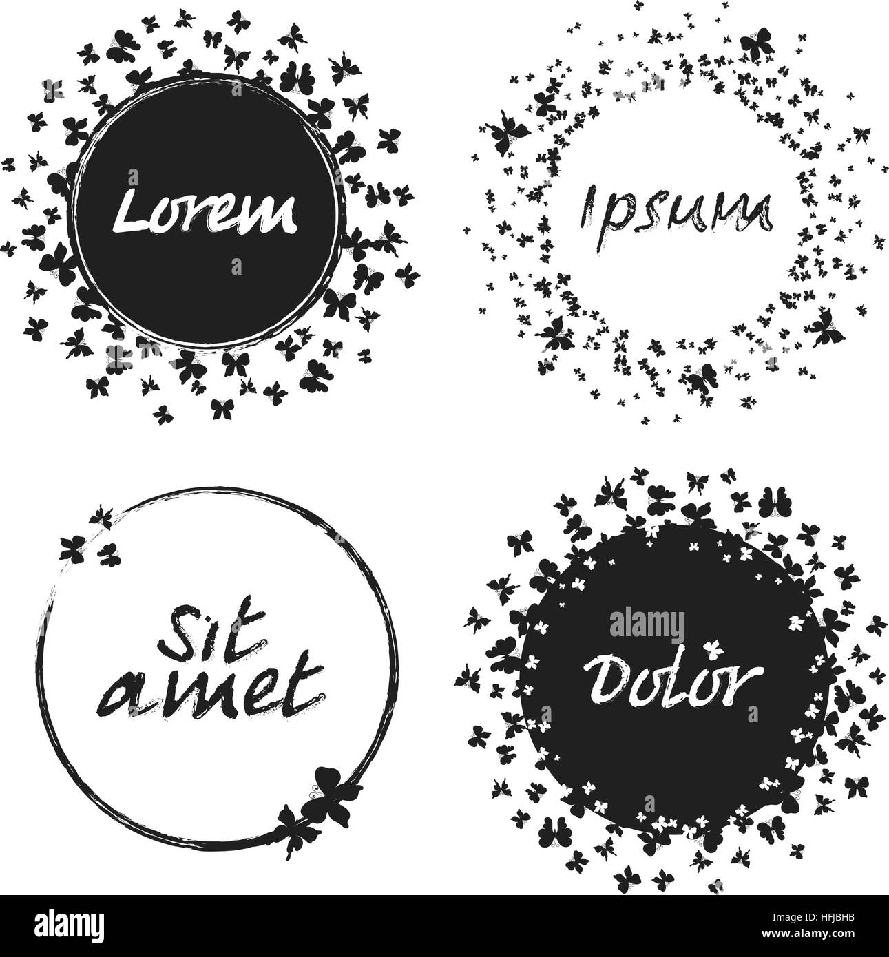 Hand drawn grunge châssis circulaire vector illustration. Jeu de modèle d'encre pour logos glamour. Illustration de Vecteur