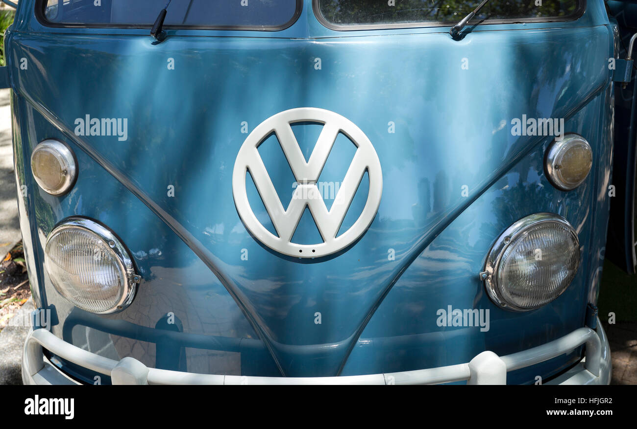 Détail de la façade d'un 1966 vw kombi retro vintage car à Brisbane, Australie Banque D'Images