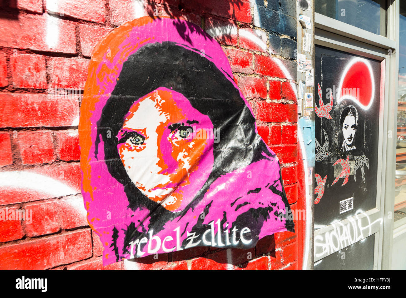 Shoreditch et Brick Lane creative graffiti et art social dans l'Est de Londres, UK Banque D'Images