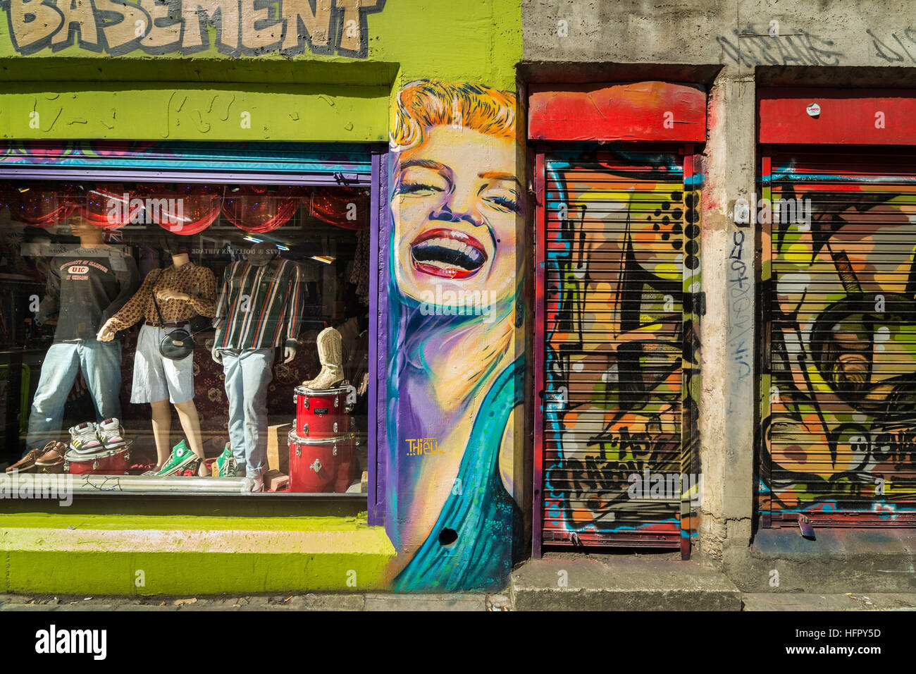 Shoreditch et Brick Lane creative graffiti et art social dans l'Est de Londres, UK Banque D'Images