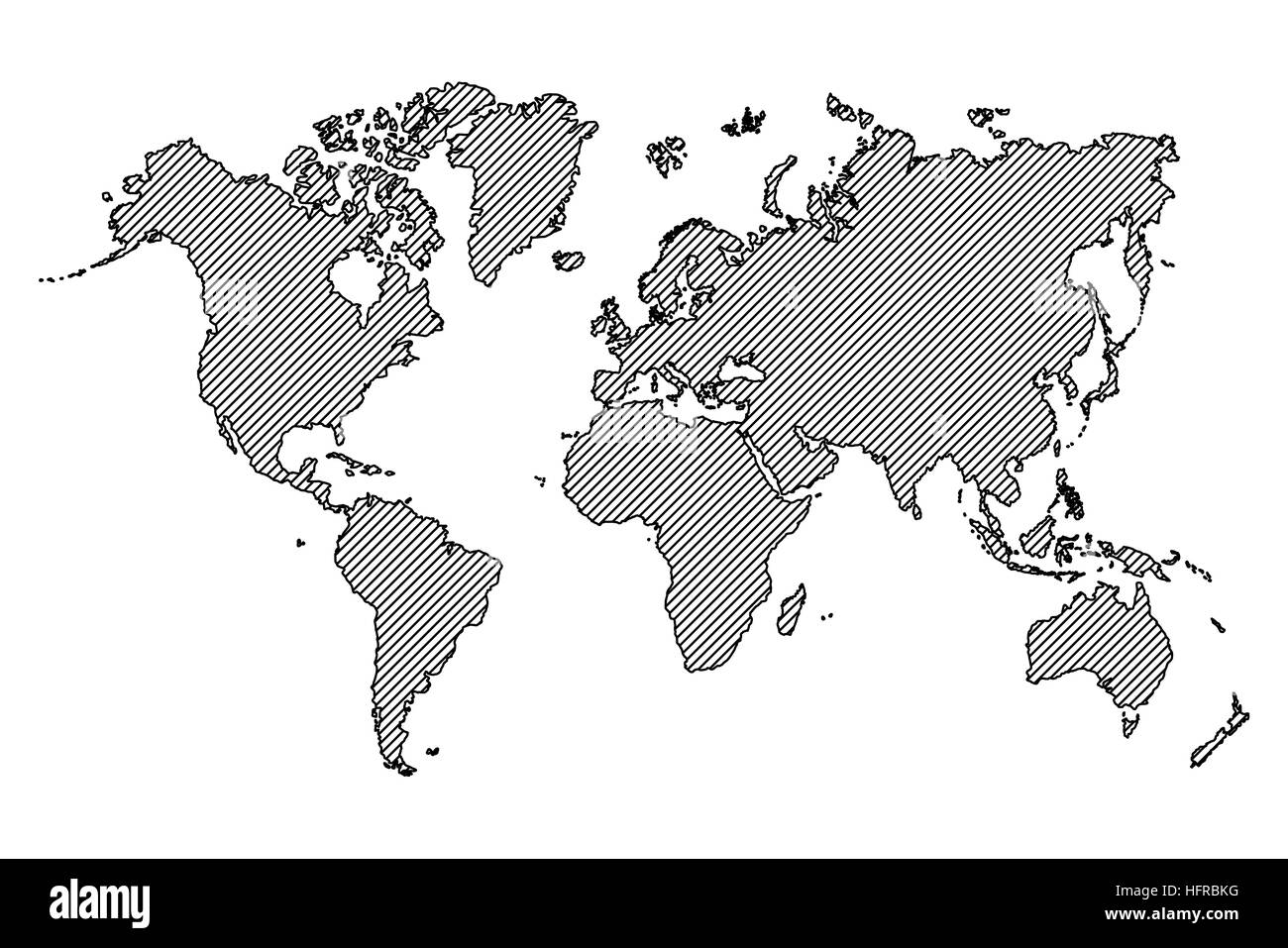 Carte du monde. contours et ligne oblique . Banque D'Images