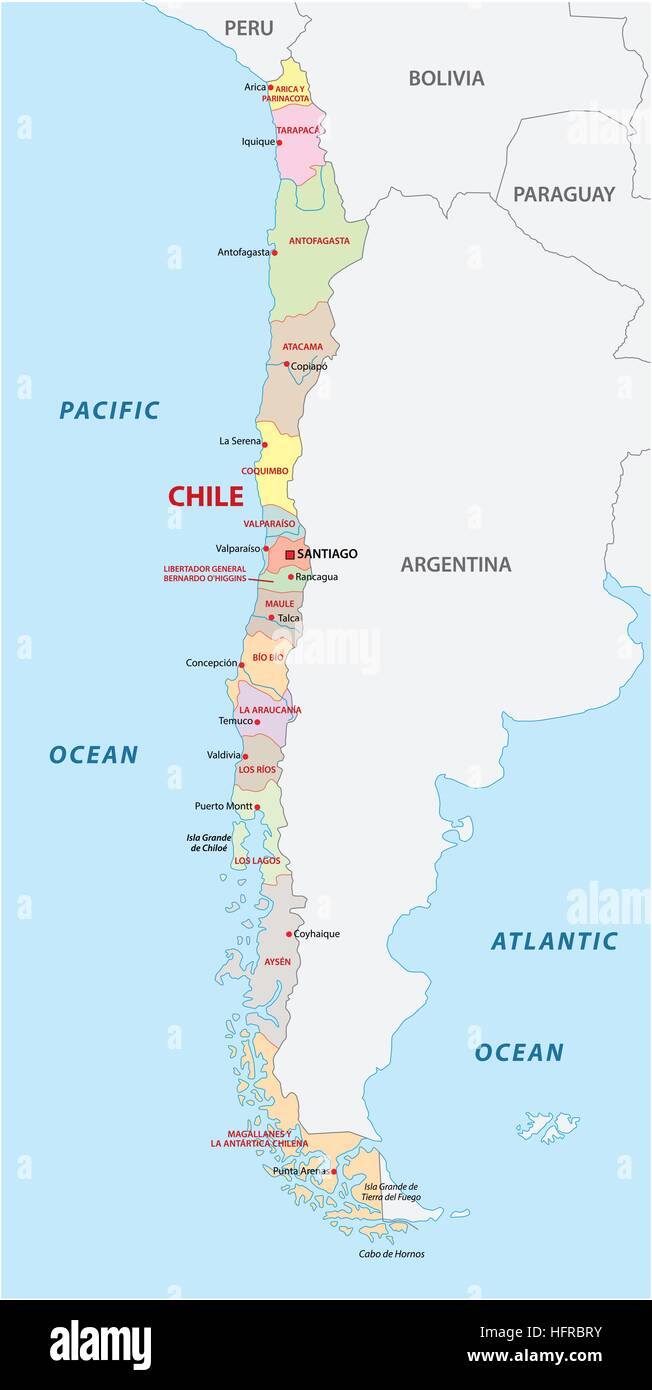 Carte politique et administrative du Chili Illustration de Vecteur