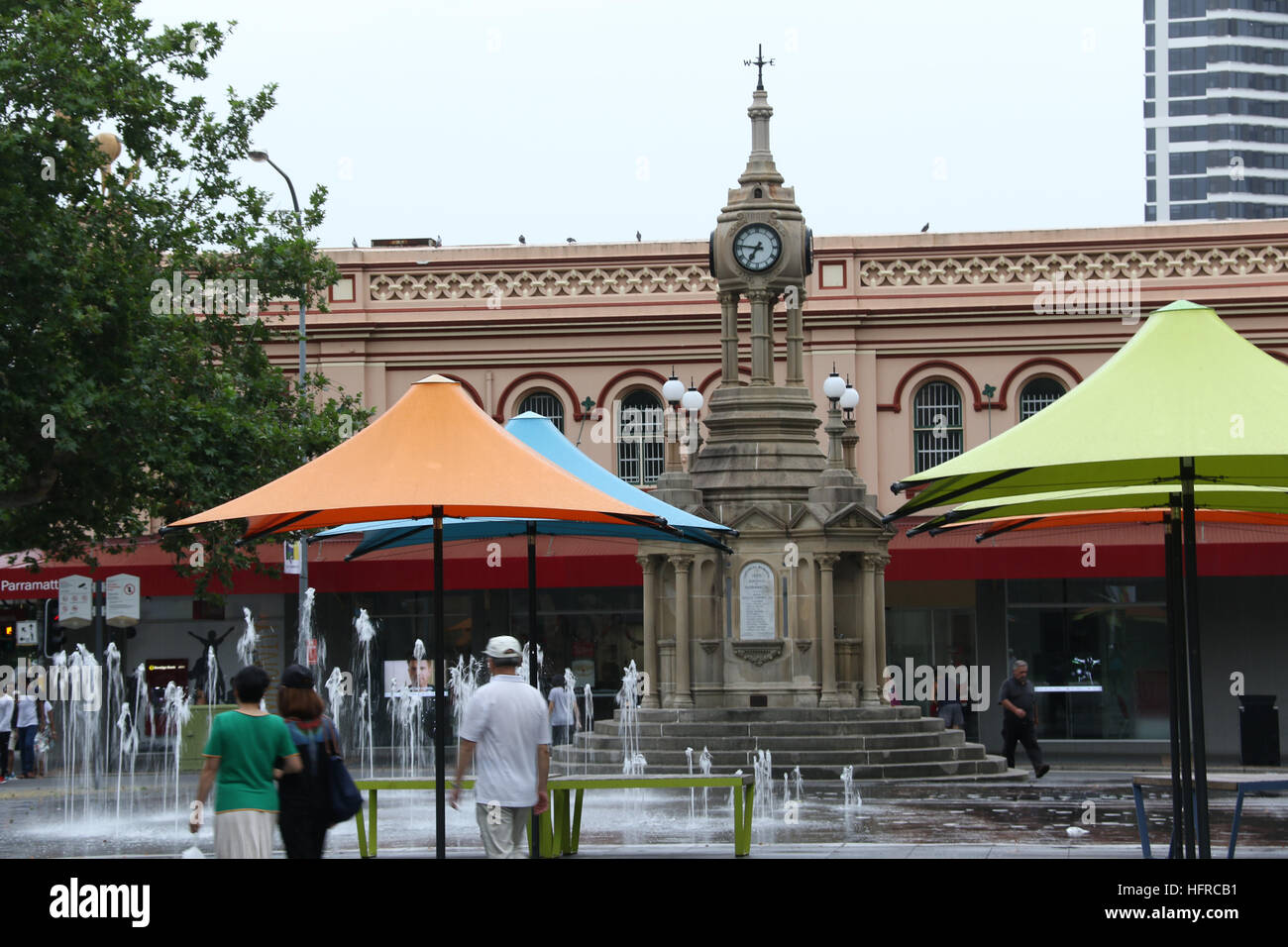 La fontaine de la place du Centenaire, Church Street, Parramatta dans l'ouest de Sydney, Australie. Banque D'Images