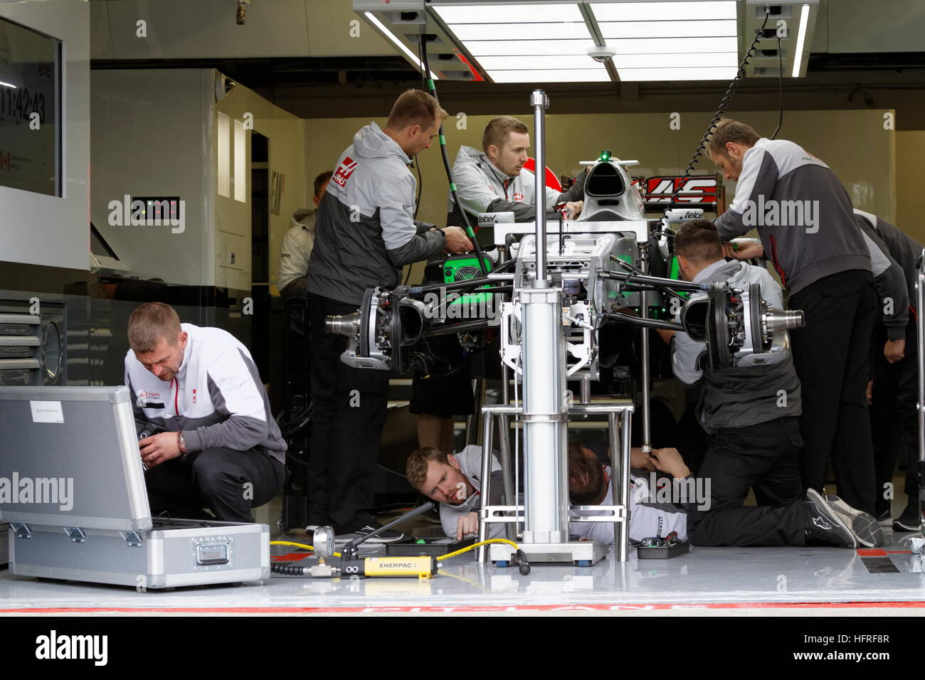 Hass F1 Team l'assemblage Romain Grosjean race car pour le Grand Prix du Canada tenue à Montréal,Québec Banque D'Images