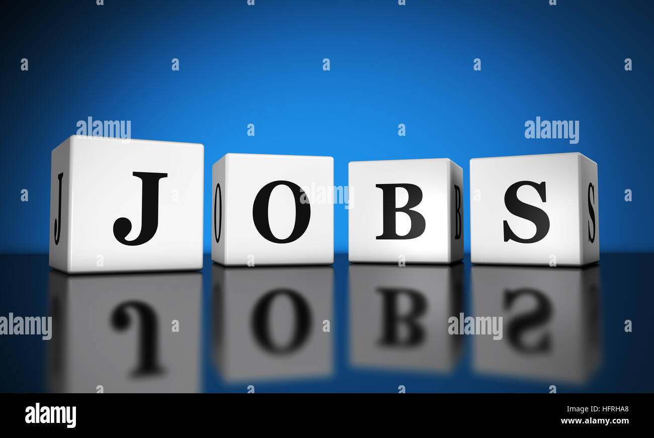 L'emploi, le travail et la création d'emplois avec concept signe sur des cubes. Banque D'Images