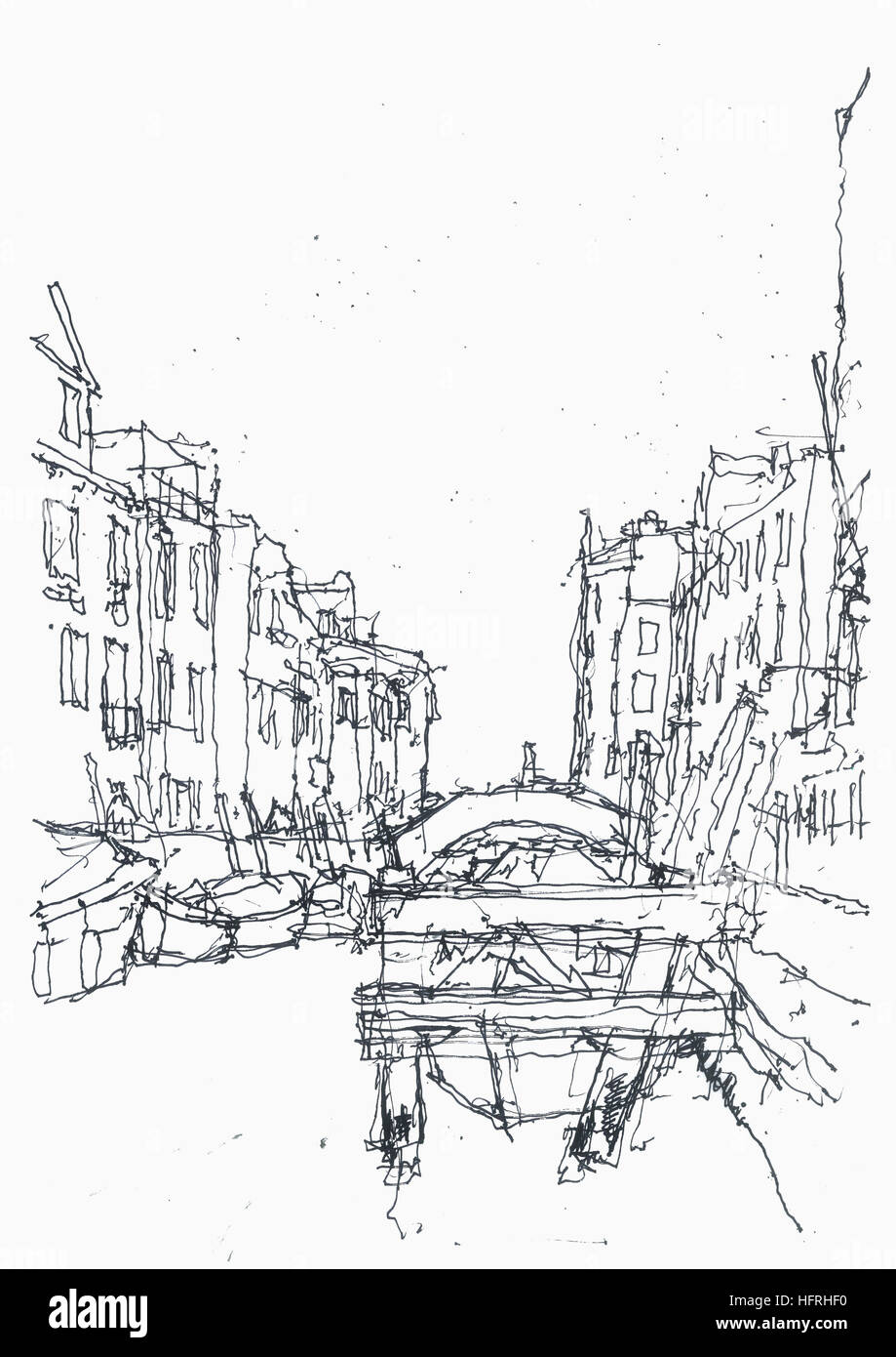 La rue du canal à Venise a tracé du chemin. Banque D'Images