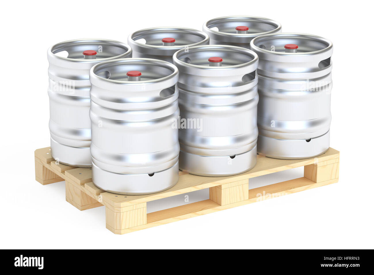 Les fûts de bière sur palette, rendu 3D isolé sur fond blanc Photo Stock -  Alamy